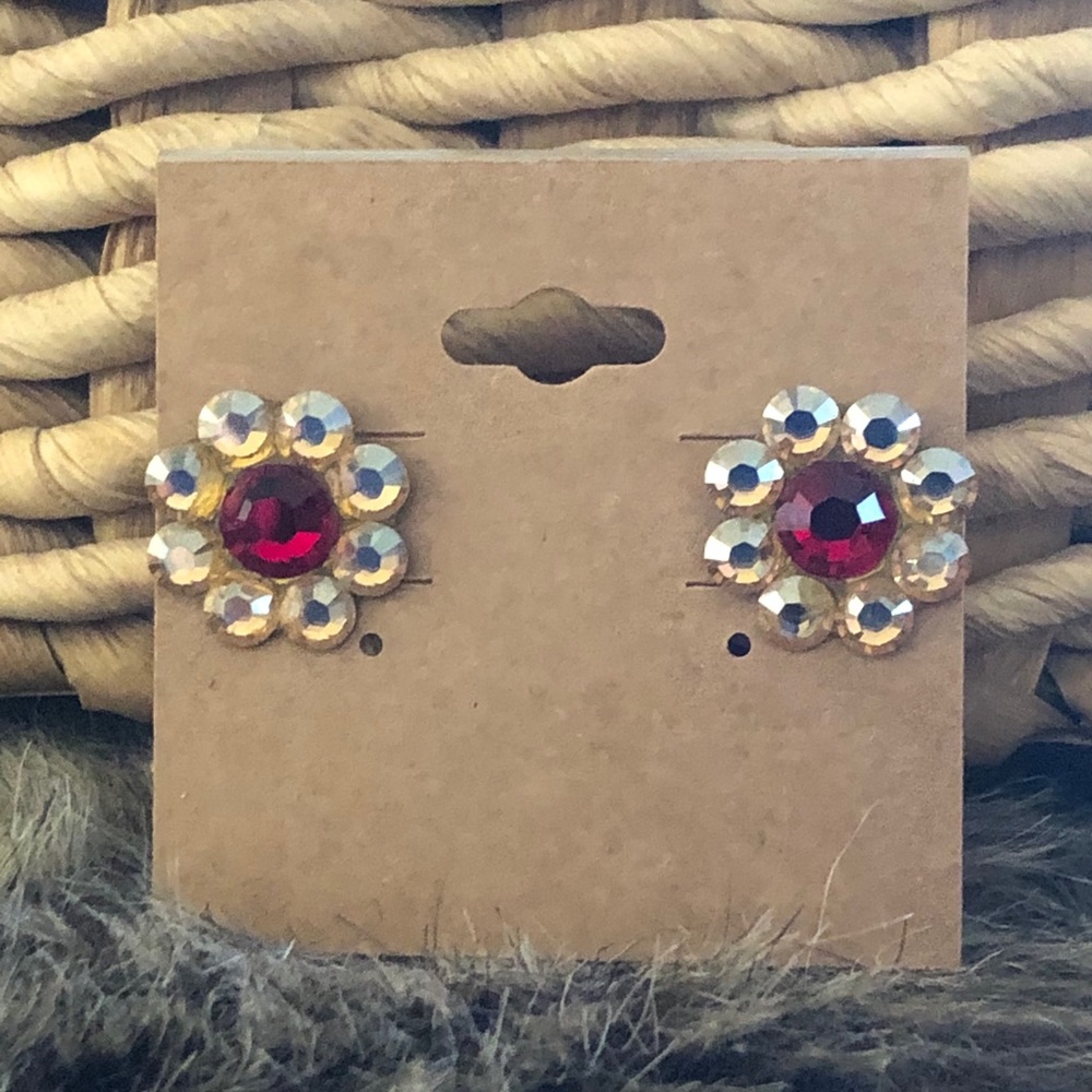 Vintage red and gold tone glass crystal earrings